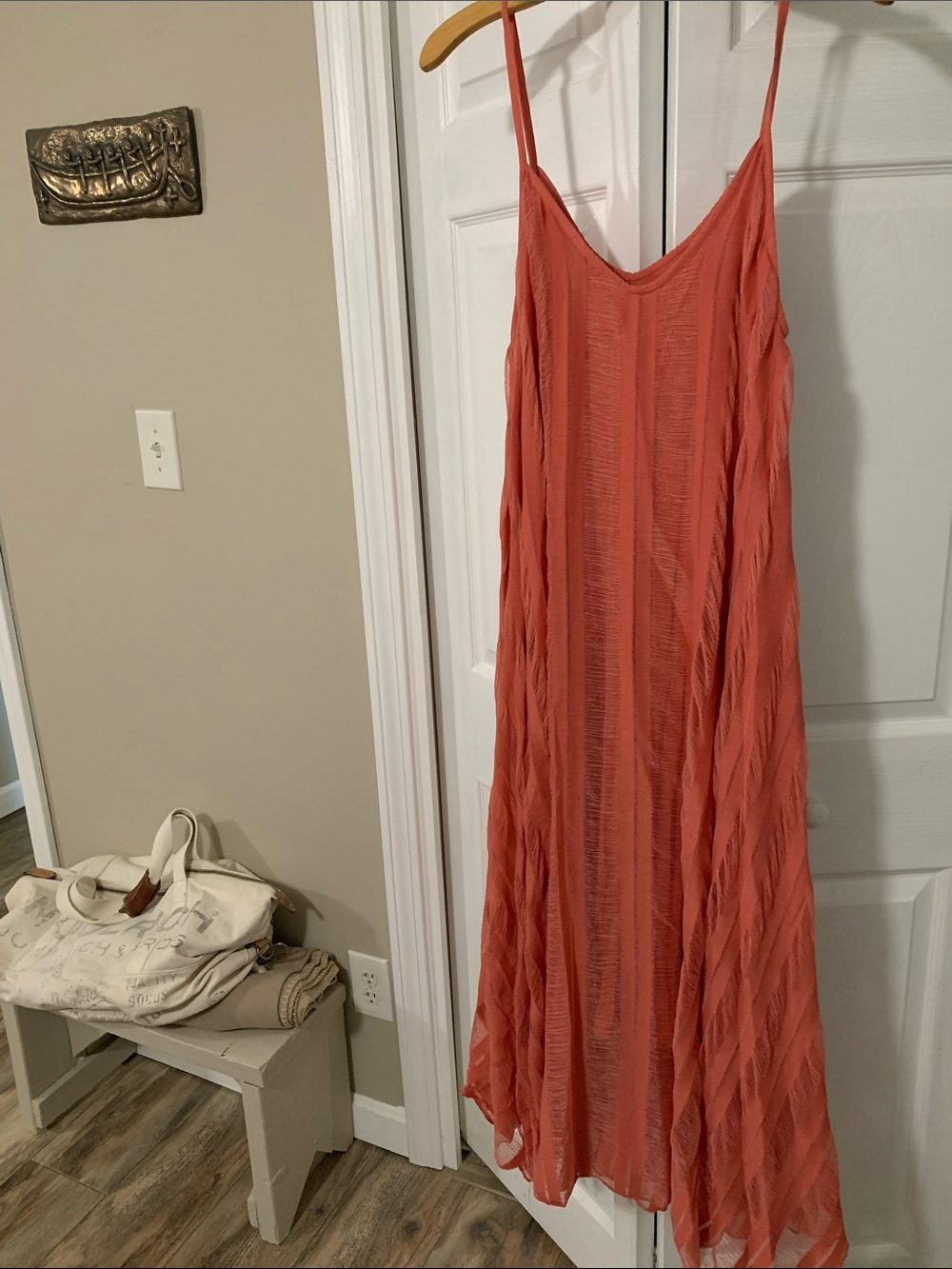 Sleeveless Coral Maxi Dress with Spaghetti Straps